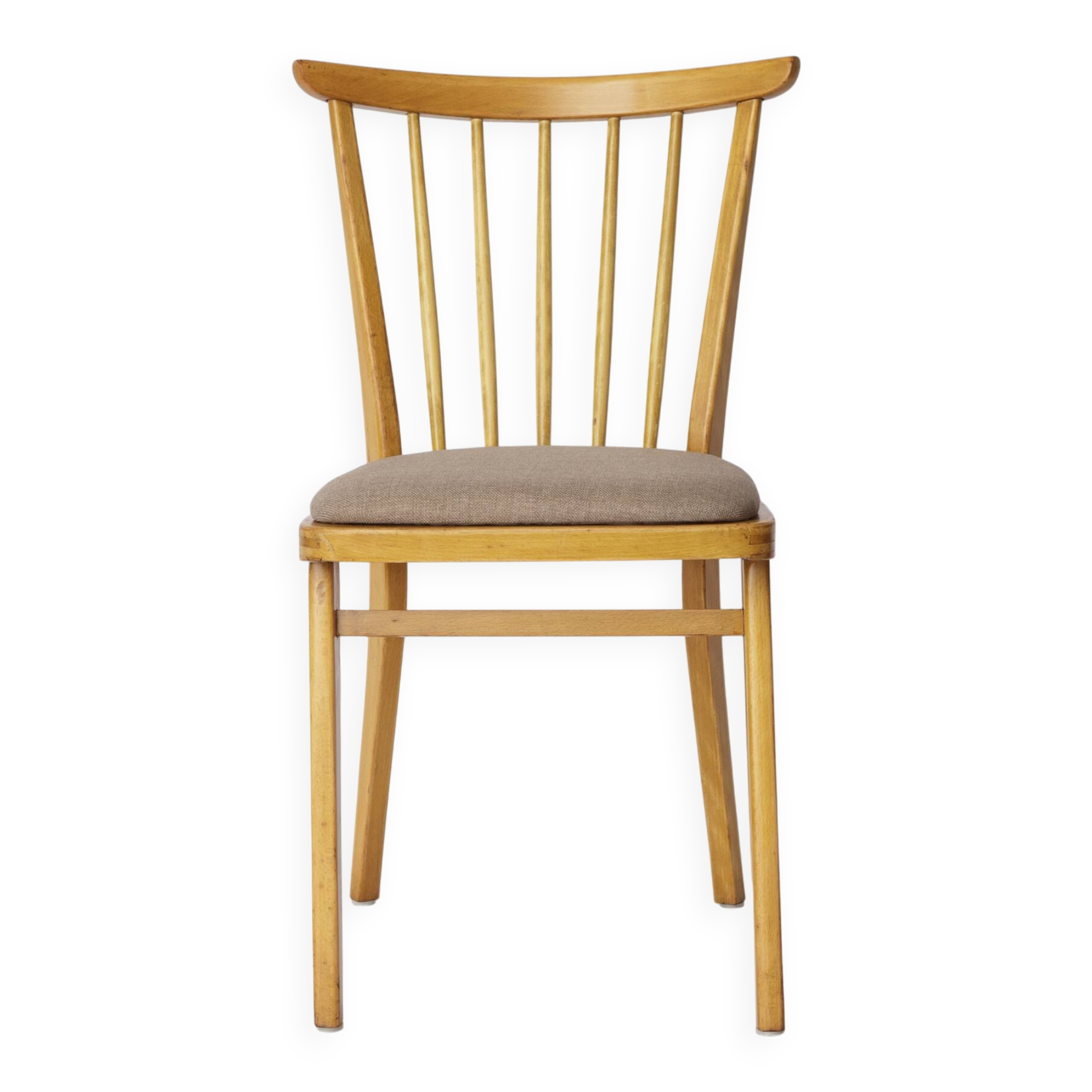 Vintage Beech Wood Kitchen Chair – 1960s German Design, Grey Upholstery