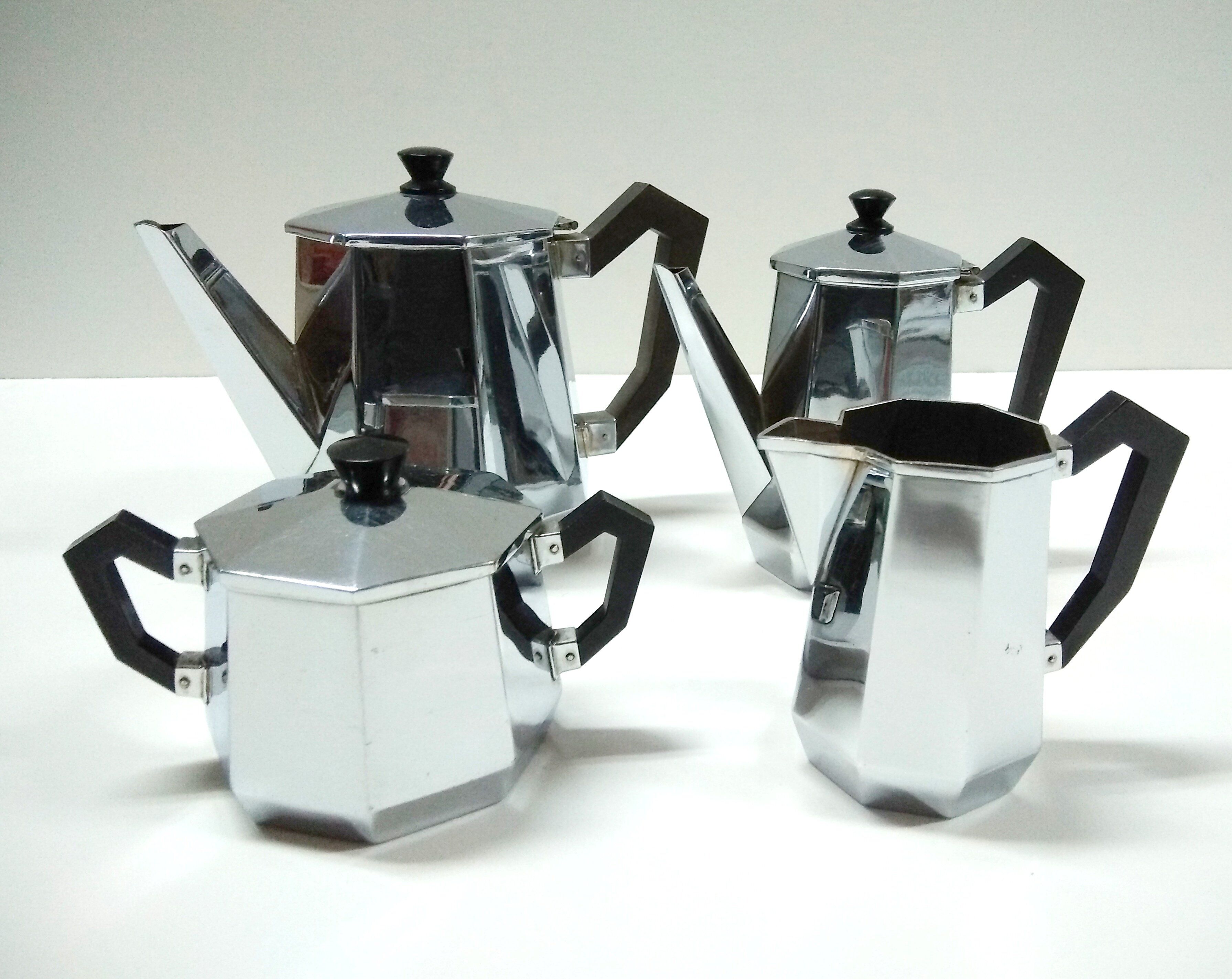 Rare Alessi model "Ottagonale" Coffee or Tea Service, 1936, Set of 5