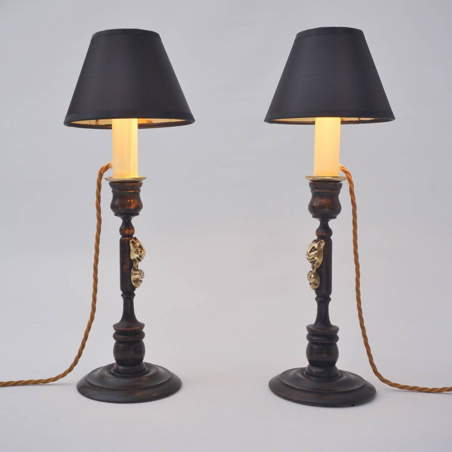 Paire de lampes anciennes Cheshire Cat Lewis Carroll Alice au pays des merveilles années 1920 Royaume-Uni