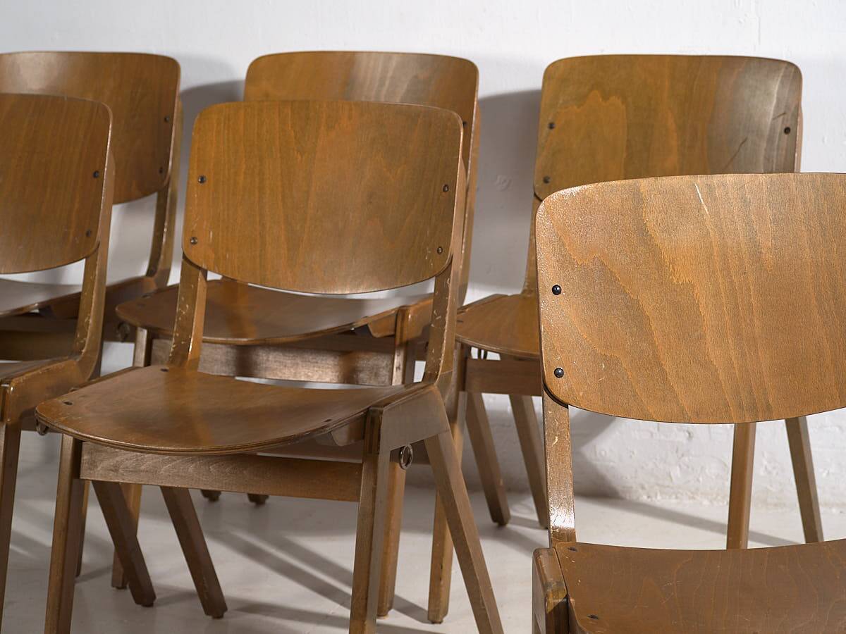 Vintage Thonet Dining Chairs (c.1950). Set of 6 pieces