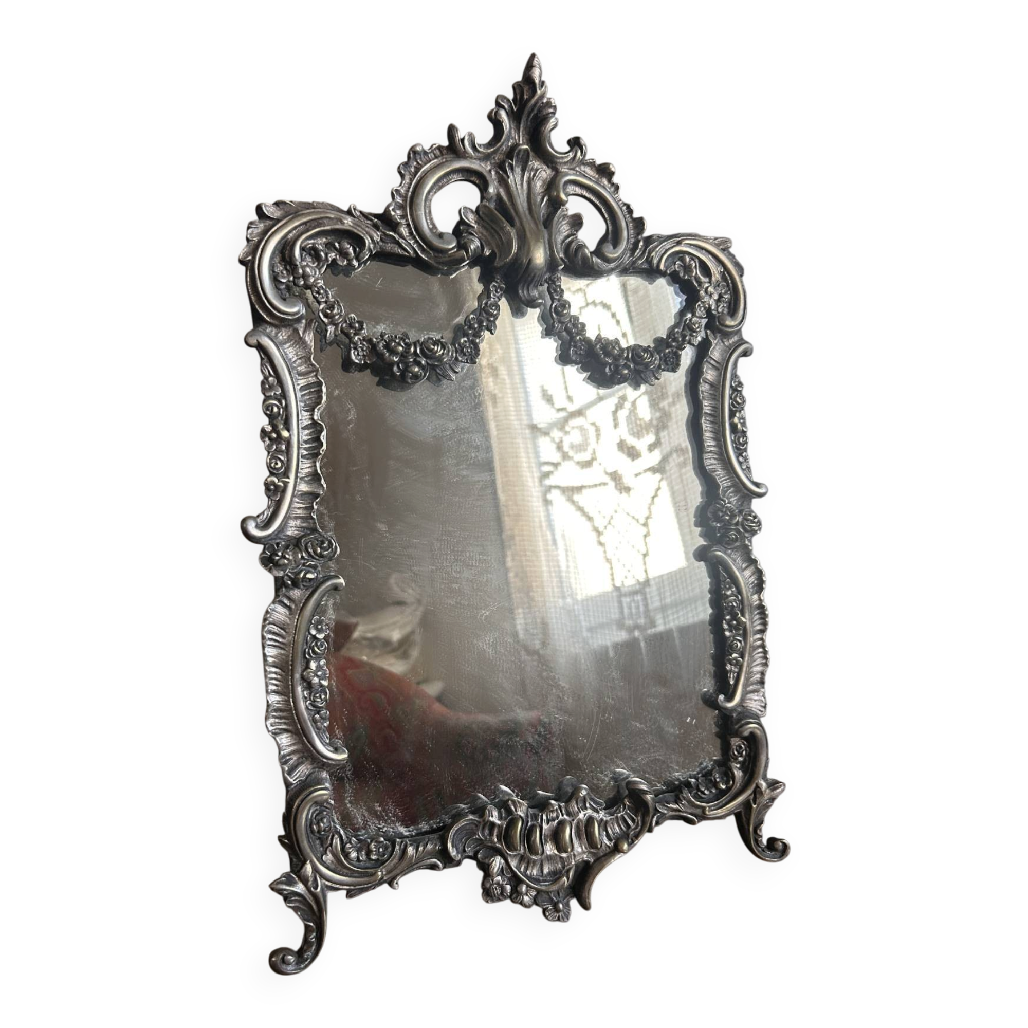 Large silvered bronze table mirror – 19th century – Louis XVI style