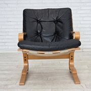 1970s, Norwegian design, armchair model "Kengu", leather, bent wood.