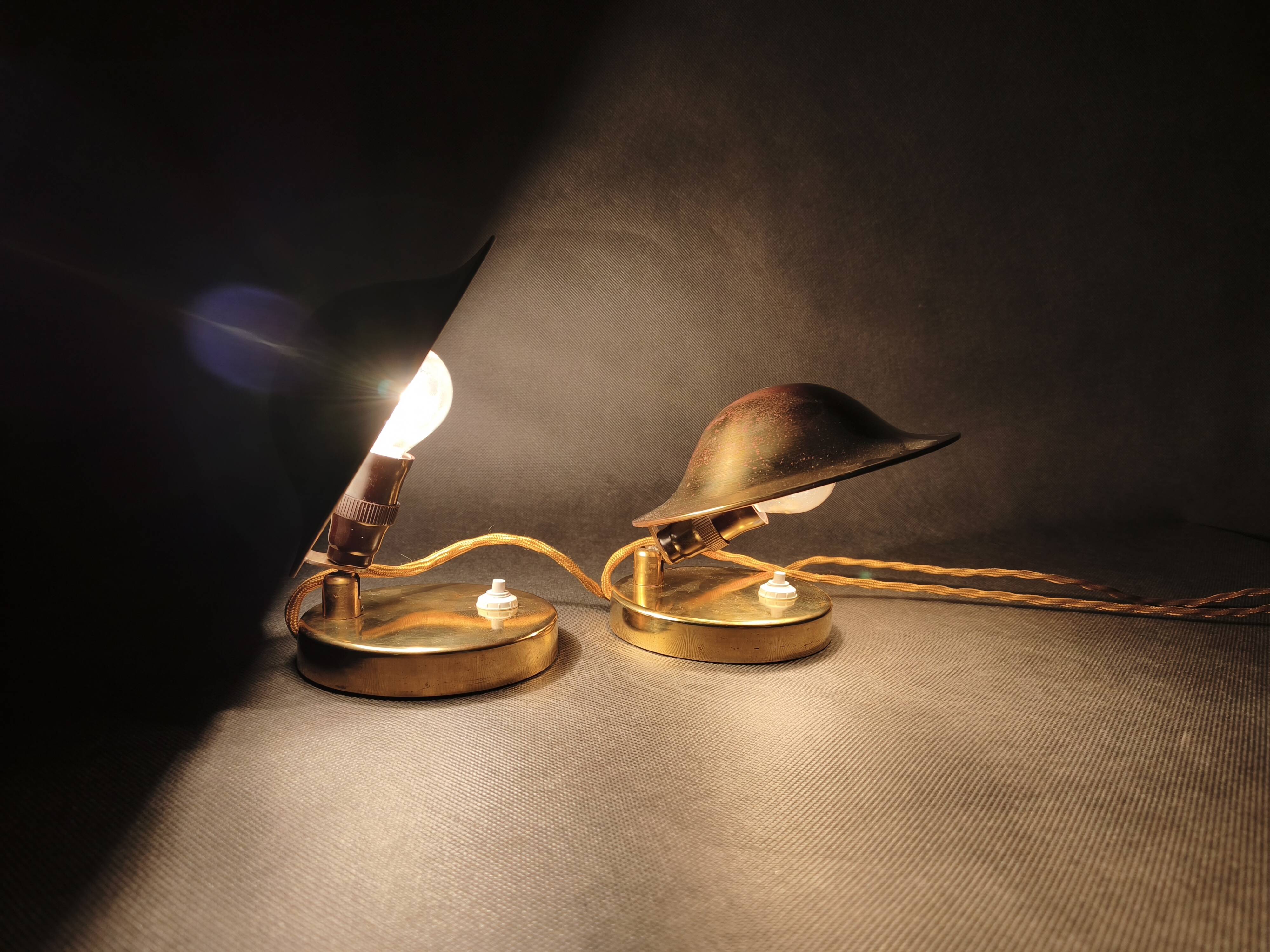 Pair of Art Deco Adjustable Brass Table Lamps, 1930s Czechoslovakia