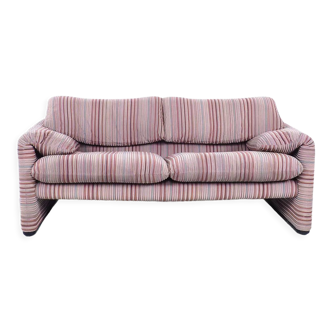 Two-seater sofa in colourful striped velvet by vico magistretti for cassina, 1990s