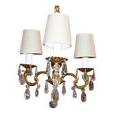 France Vintage - Lustre Ancien en Laiton avec Pampilles et Abat-jours