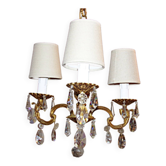 France Vintage - Antique Brass Chandelier with Tassels and Lampshades