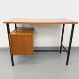 Vintage modernist desk in wood and black metal from the 60s