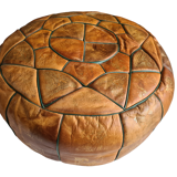 Moroccan pouf in natural leather