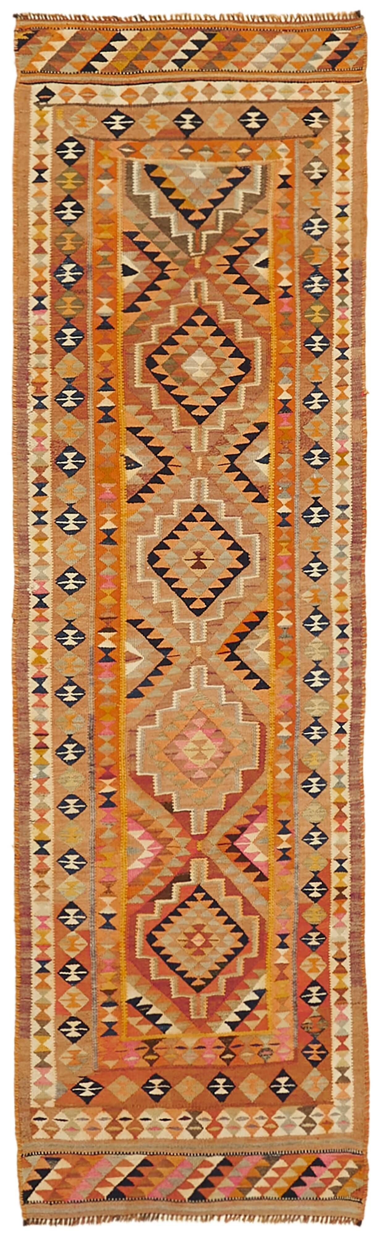 Turkish Handwoven Vintage Herki Kilim 97 cm x 307 cm