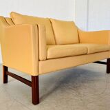 VINTAGE DANISH RETRO SKIPPER 2 PERSON SOFA IN BUTTERMILK LEATHER