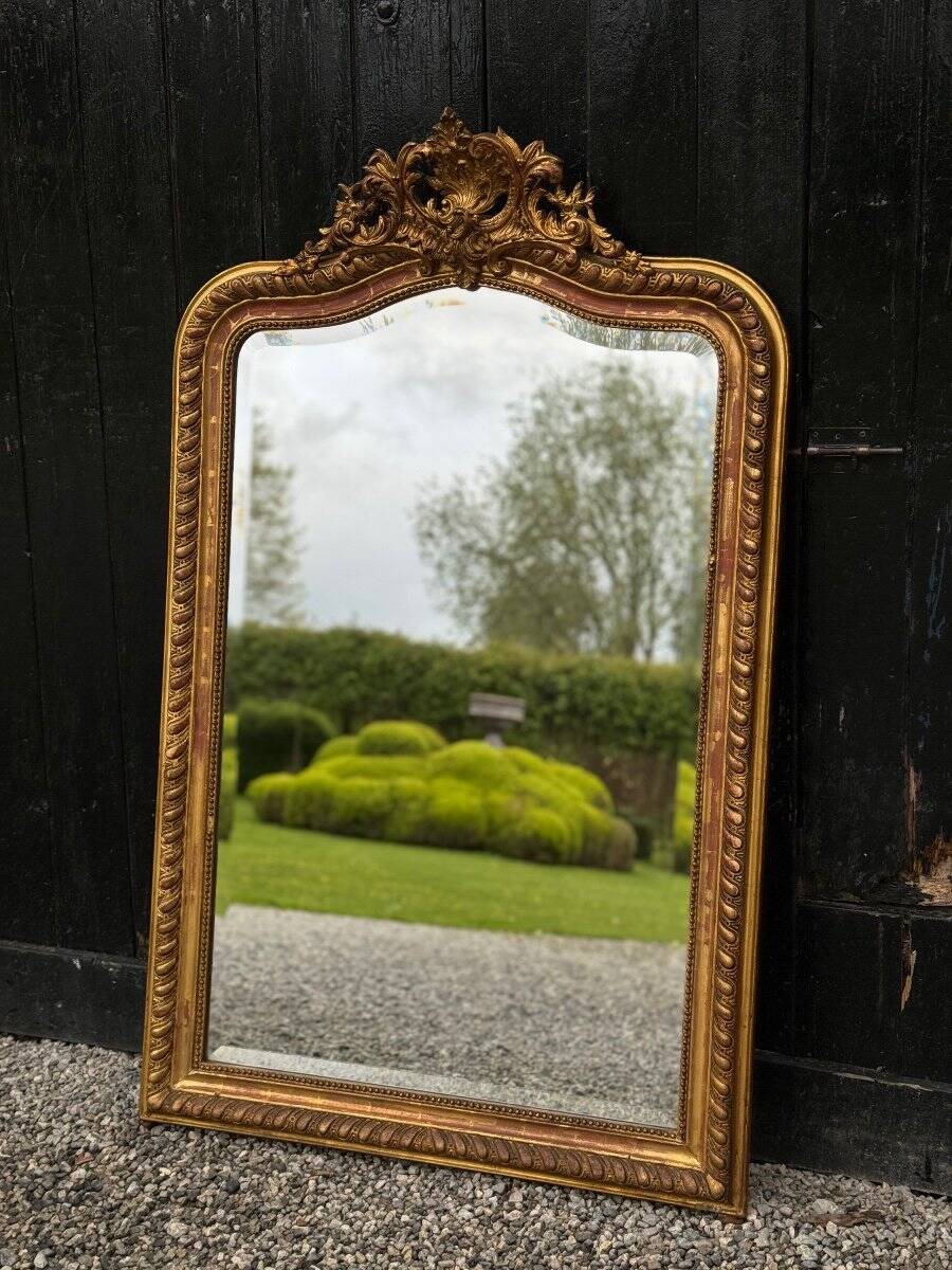 Louis XV Style Mirror In Stuccoed And Gilded Wood Circa 1880, Beveled Glass