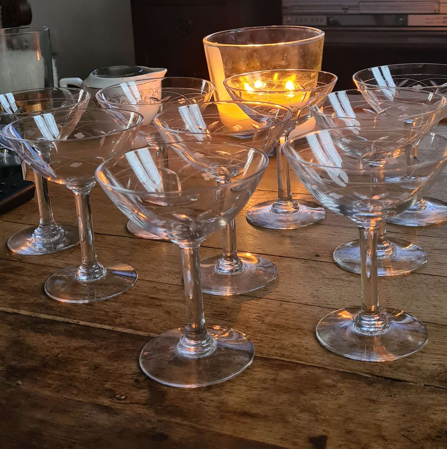 Chiseled crystal champagne glasses