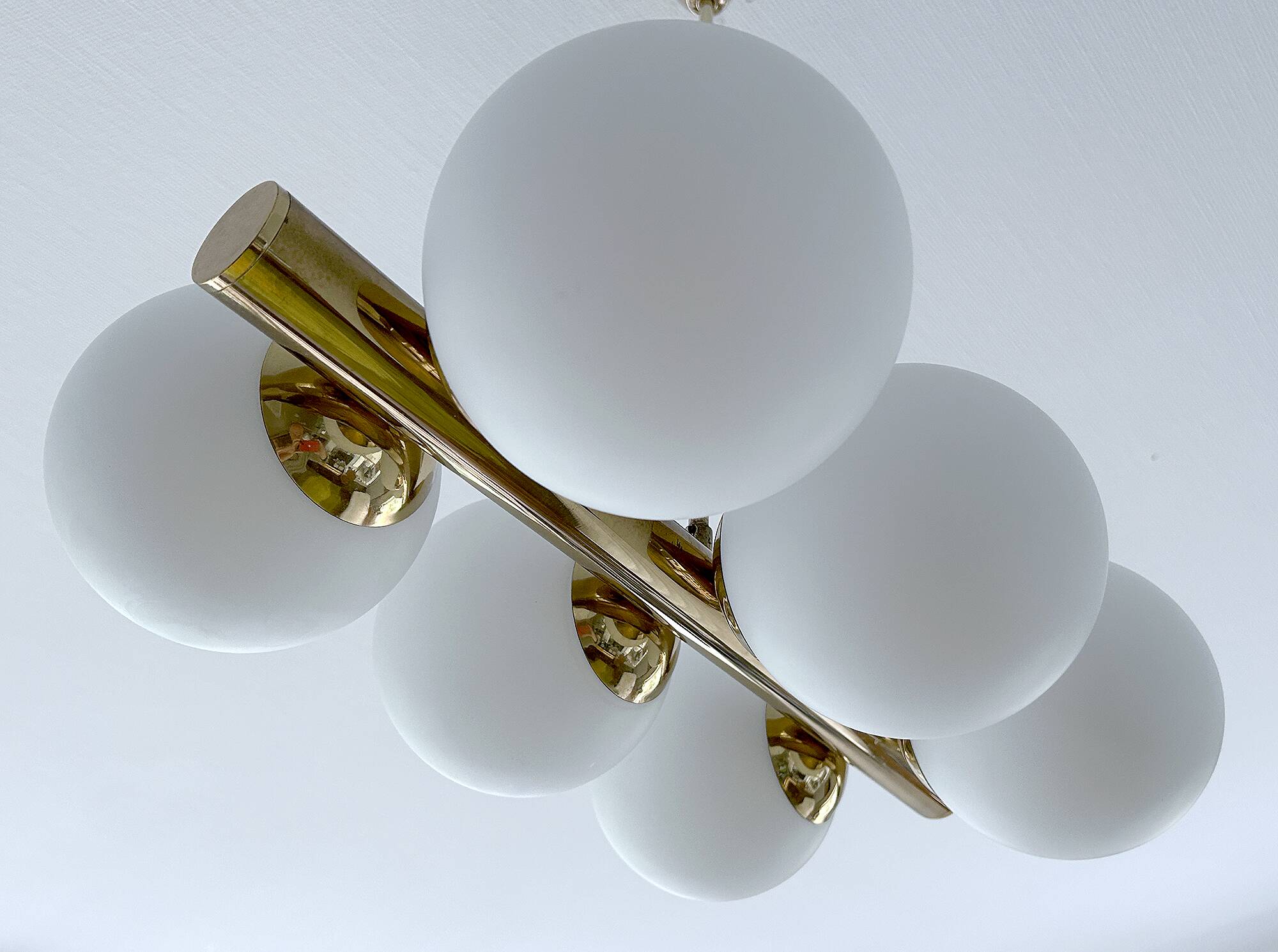 Vintage Glass Brass  Pendant Light, 1950s