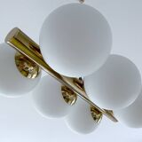 Suspension vintage en verre et laiton, années 1950