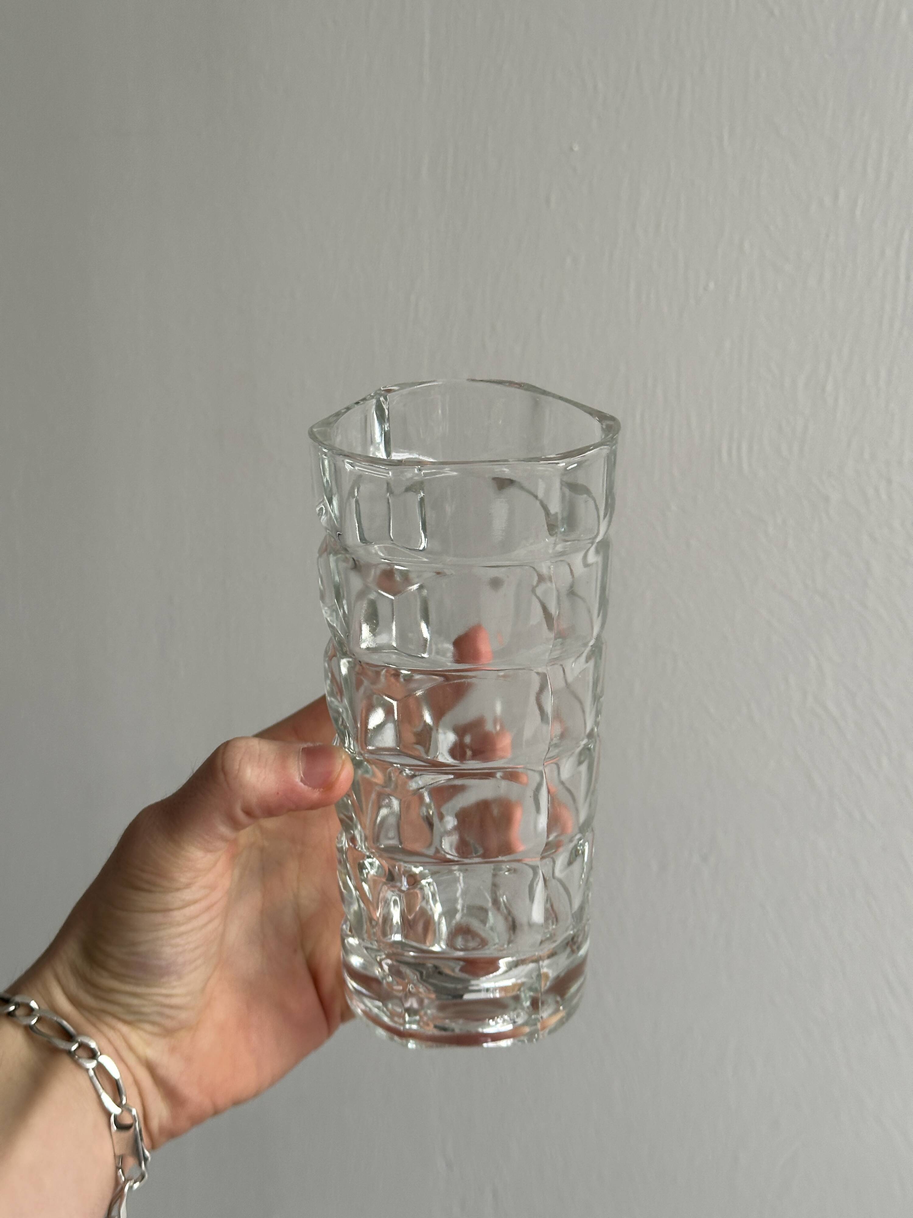 Small thick glass vase, triangular design