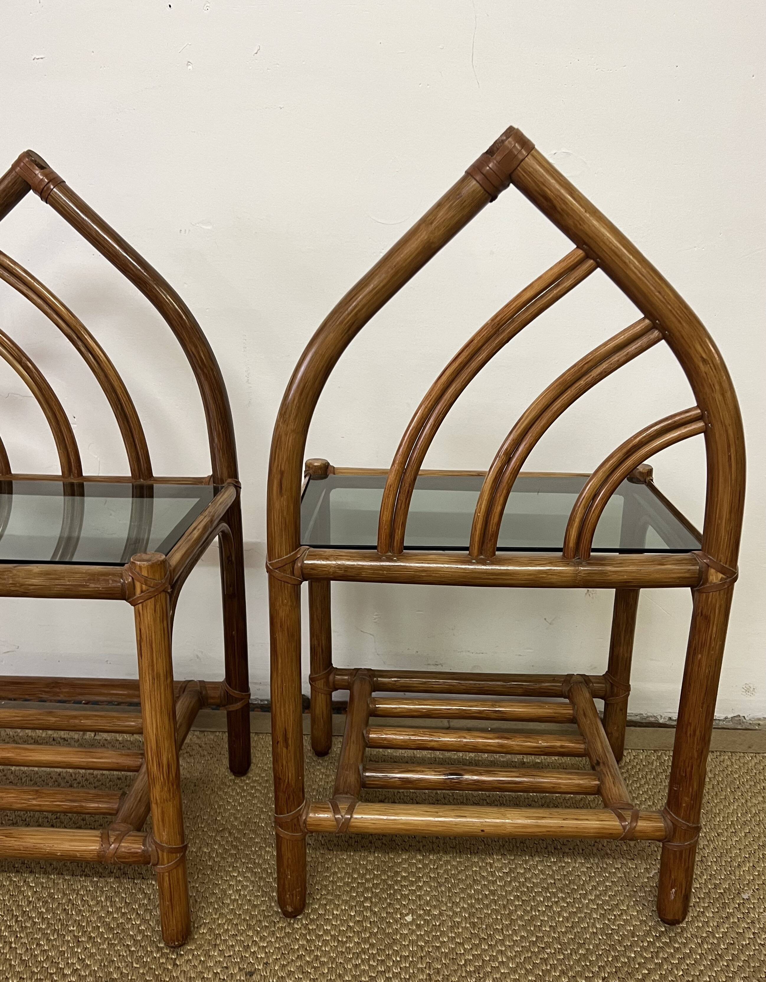 Pair of bamboo and rattan bedside tables