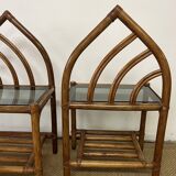 Pair of bamboo and rattan bedside tables