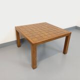 Vintage square coffee table in oak wood and ceramic from the 60s and 70s