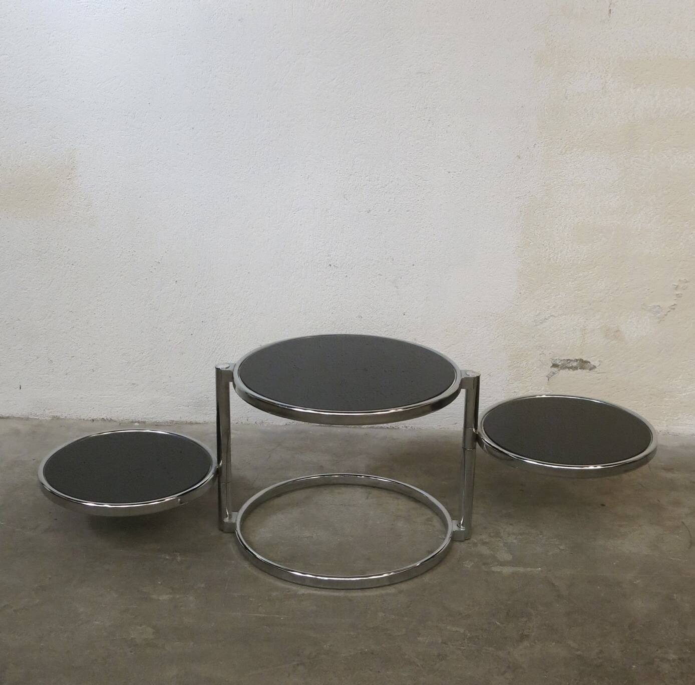 Vintage Leitmotiv Swivel coffee table in chromed metal and glass, Netherlands 1970-1980
