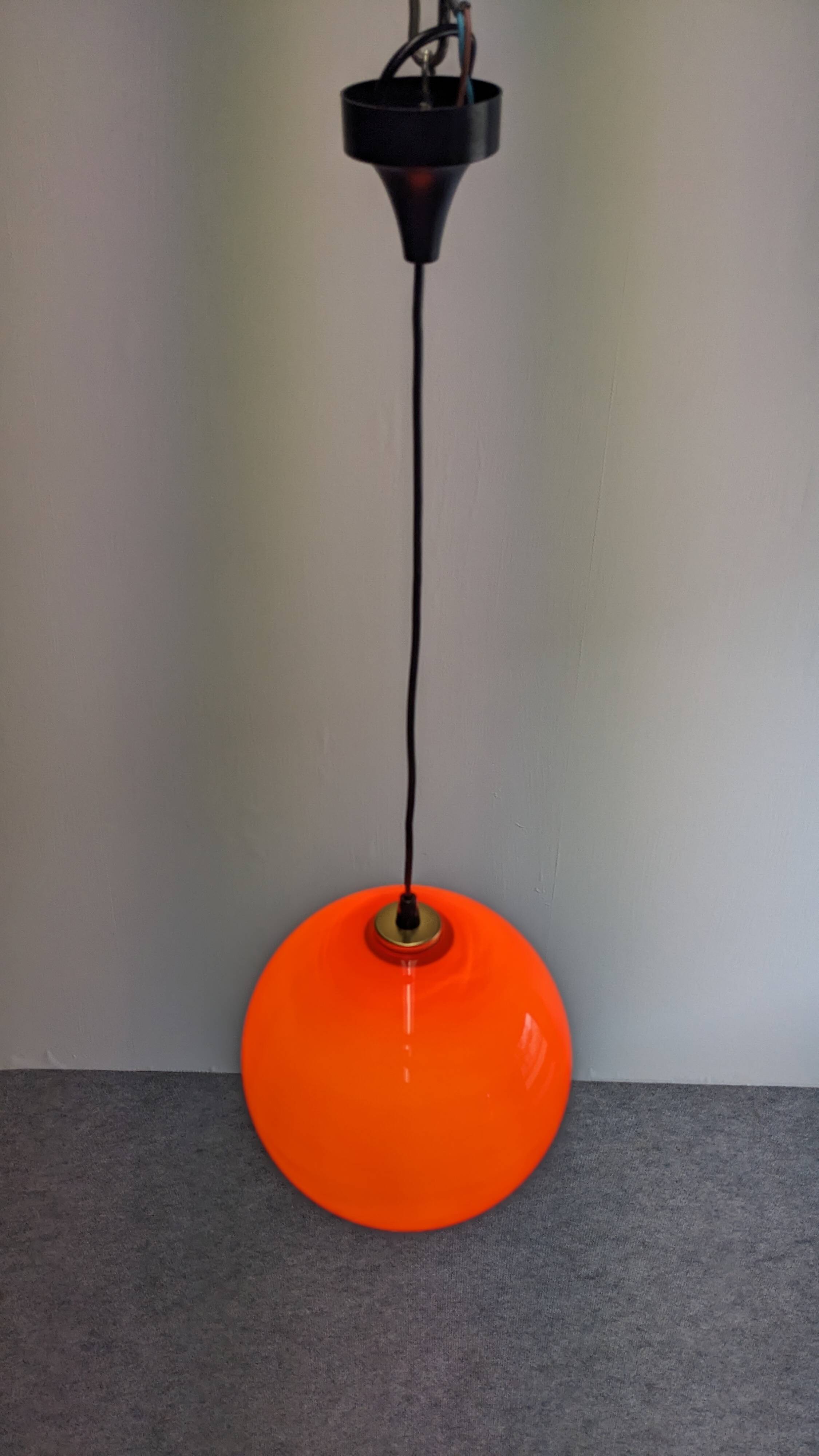 Orange opaline ball pendant from the 60s/70s