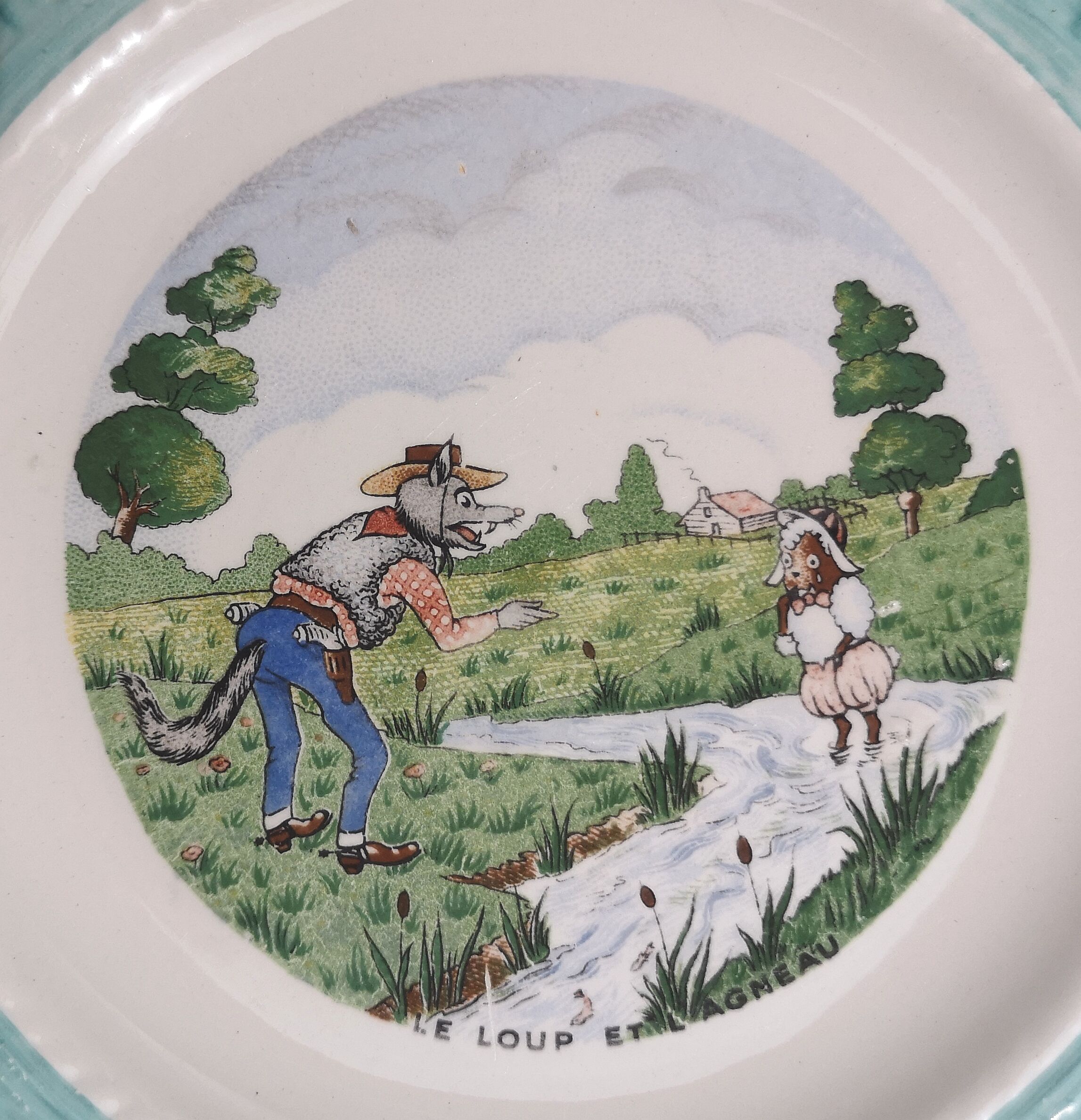 Dessert plates, old, talking theme Fables of the Fountain
