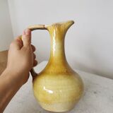 Handmade Ceramic Pitcher: 1970s LKC Pottery, Yellow Brown Glaze