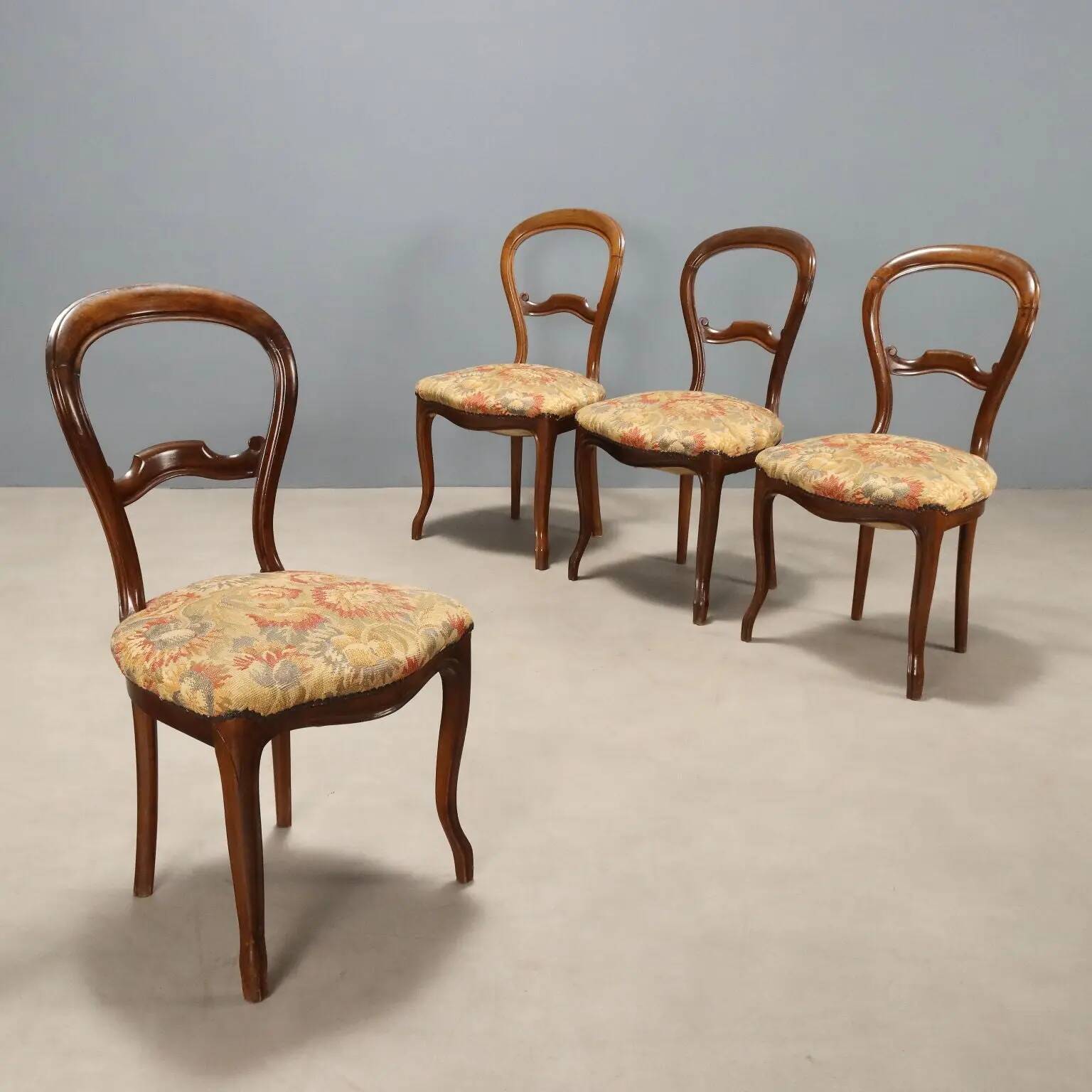 Antique Louis-Philippe walnut chairs, Italy, 19th century