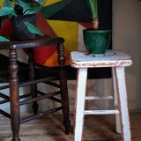 Workshop stool in vintage patinated solid wood