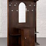 Art deco cloakroom coat rack in wood, mirror and chrome metal