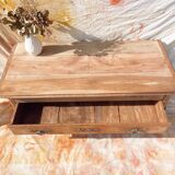 Vintage and rustic TV stand or coffee table in carved raw wood