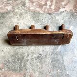 Brutalist wall coat rack 4 dark wood hooks