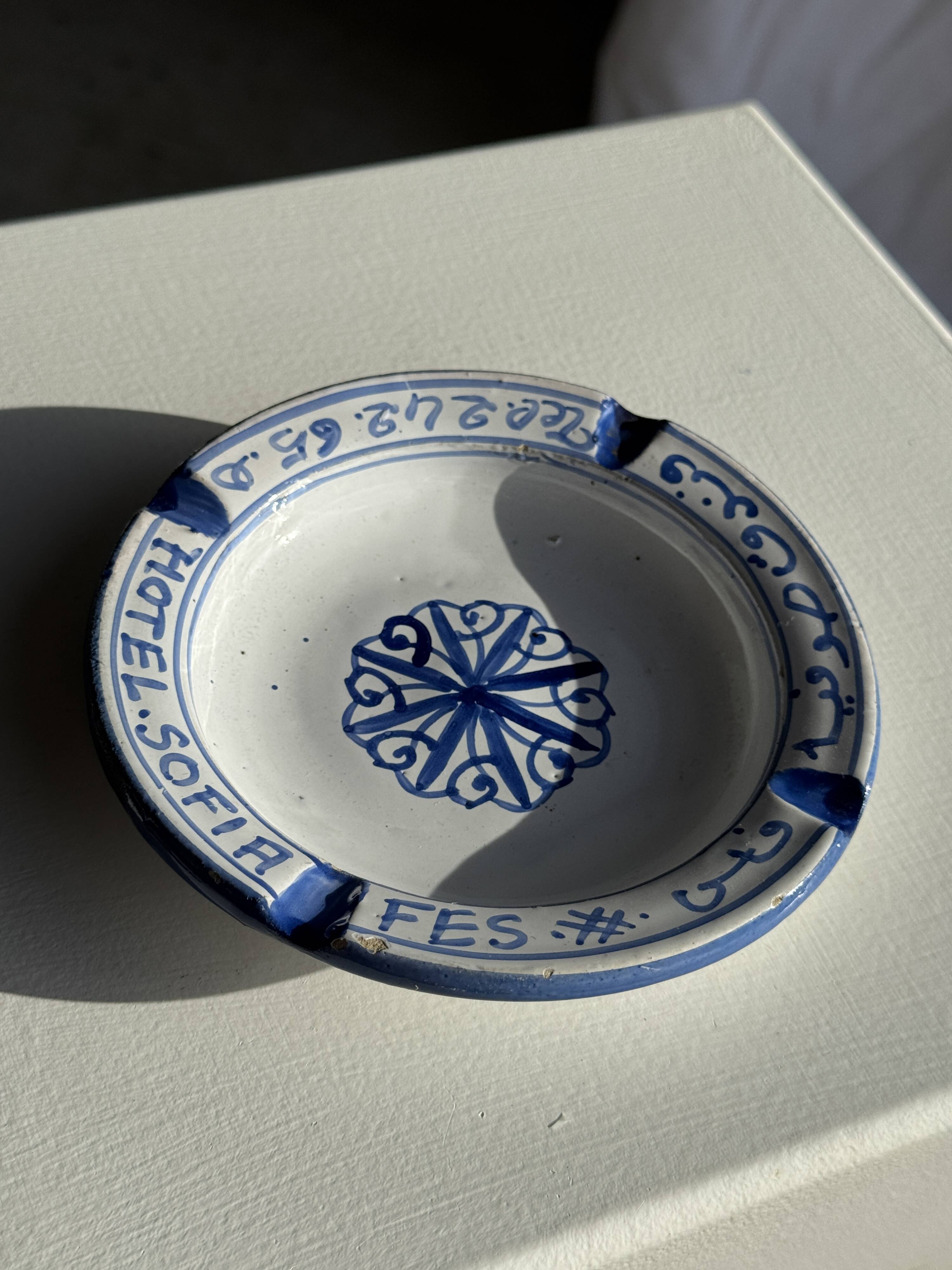 Blue and white ashtray from the Sofia Hotel in Fes D13