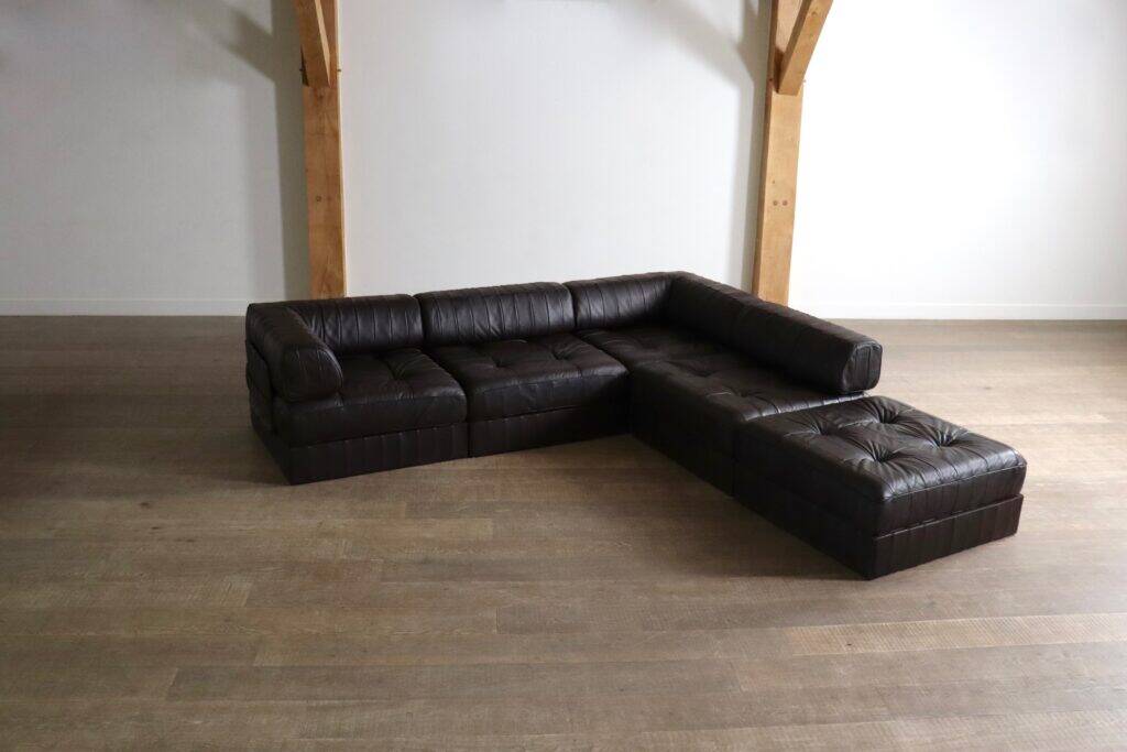 De Sede DS-88 modular sofa in dark brown patchwork leather, Switzerland 1970s