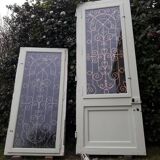 Window frame 179x88cm walnut oak wrought iron grille opening glass panel