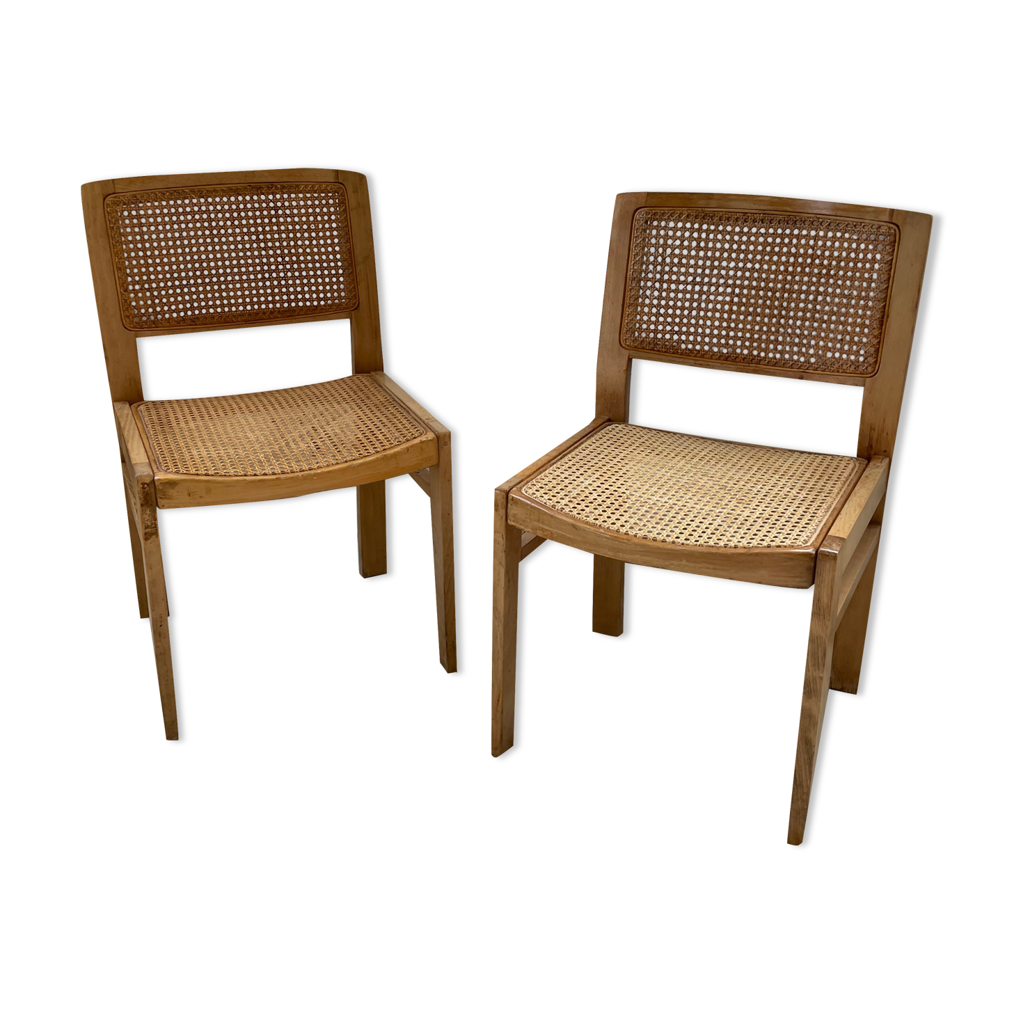 Pair of Baumann chairs beech and cannage
