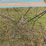 Vintage camping folding stool, striped canvas