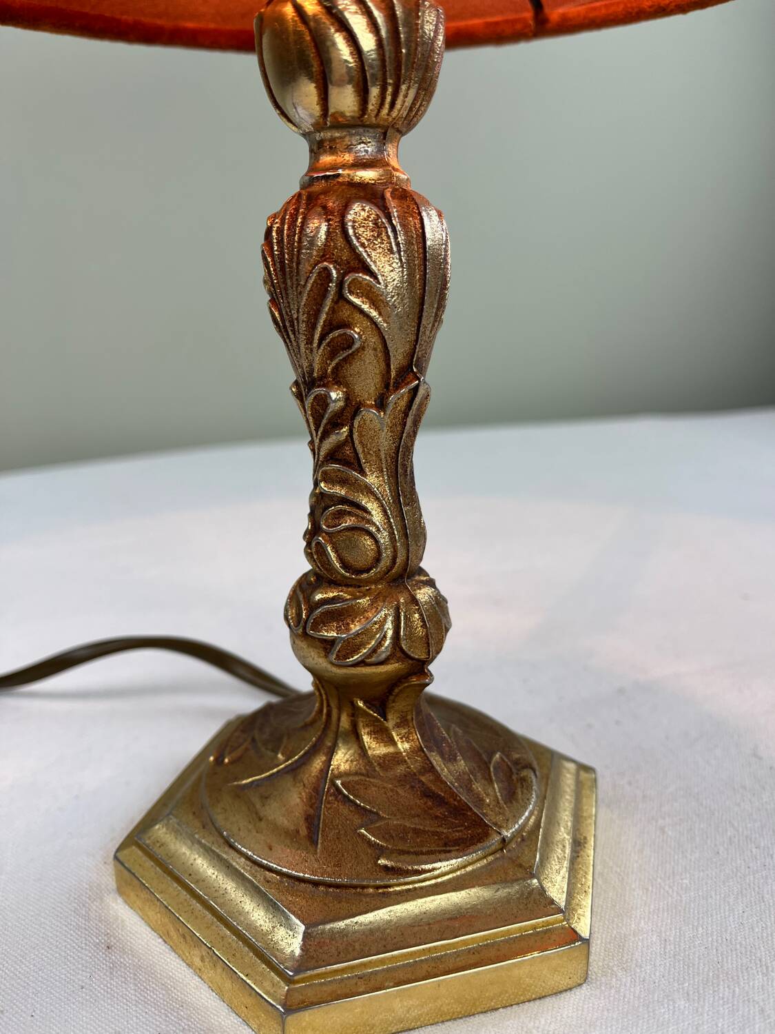 Brass and velvet lamp