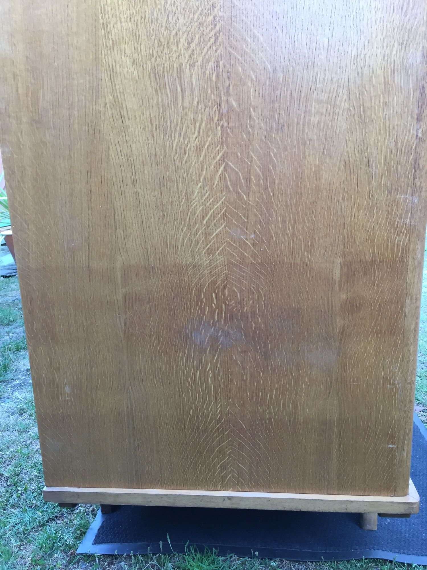 Vintage wardrobe with compass feet in oak and oak cp with 2 sliding doors.