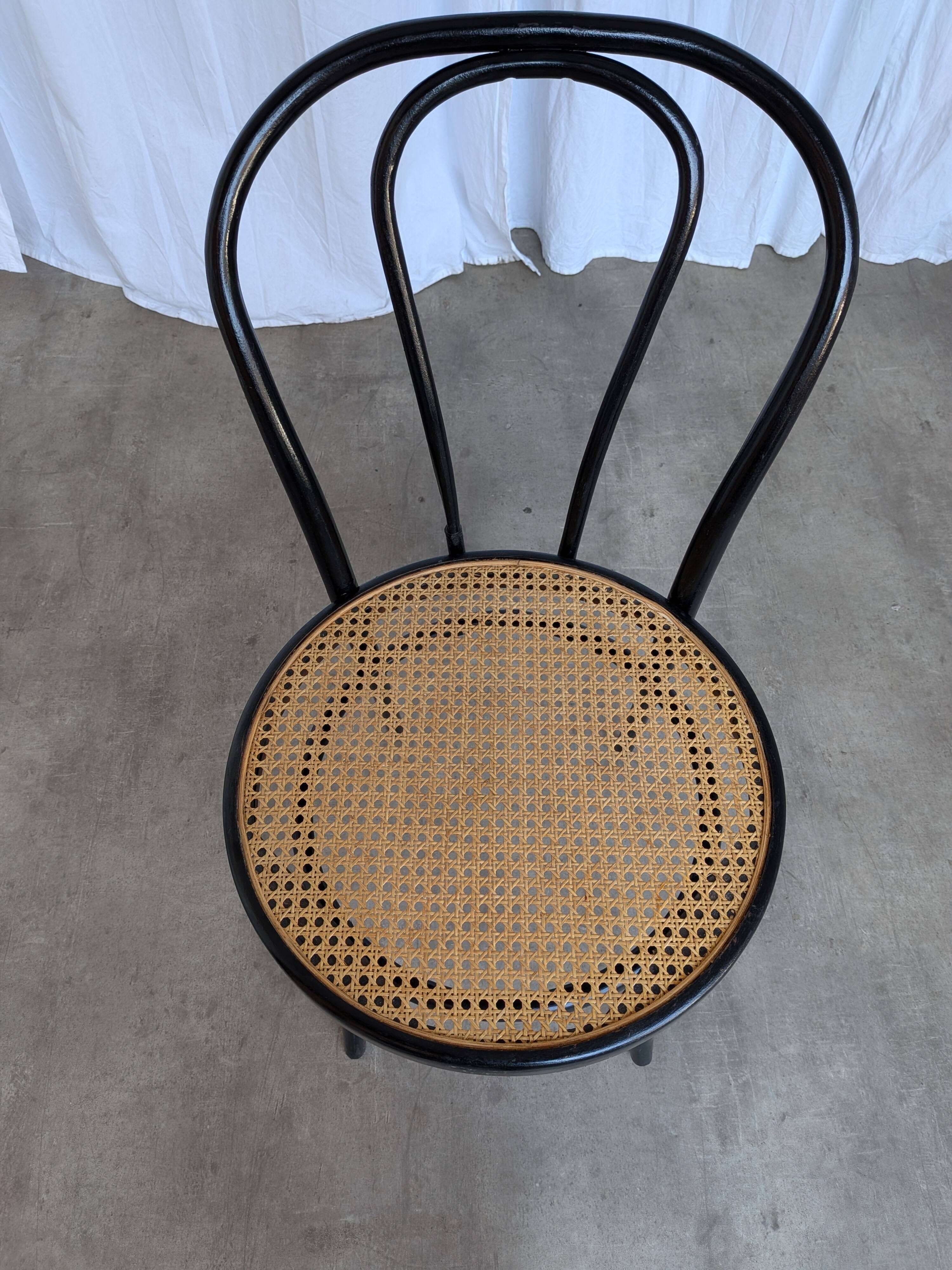 Mid-Century Thonet Style Dining Chair / Black Bentwood & Cane Seat Vintage