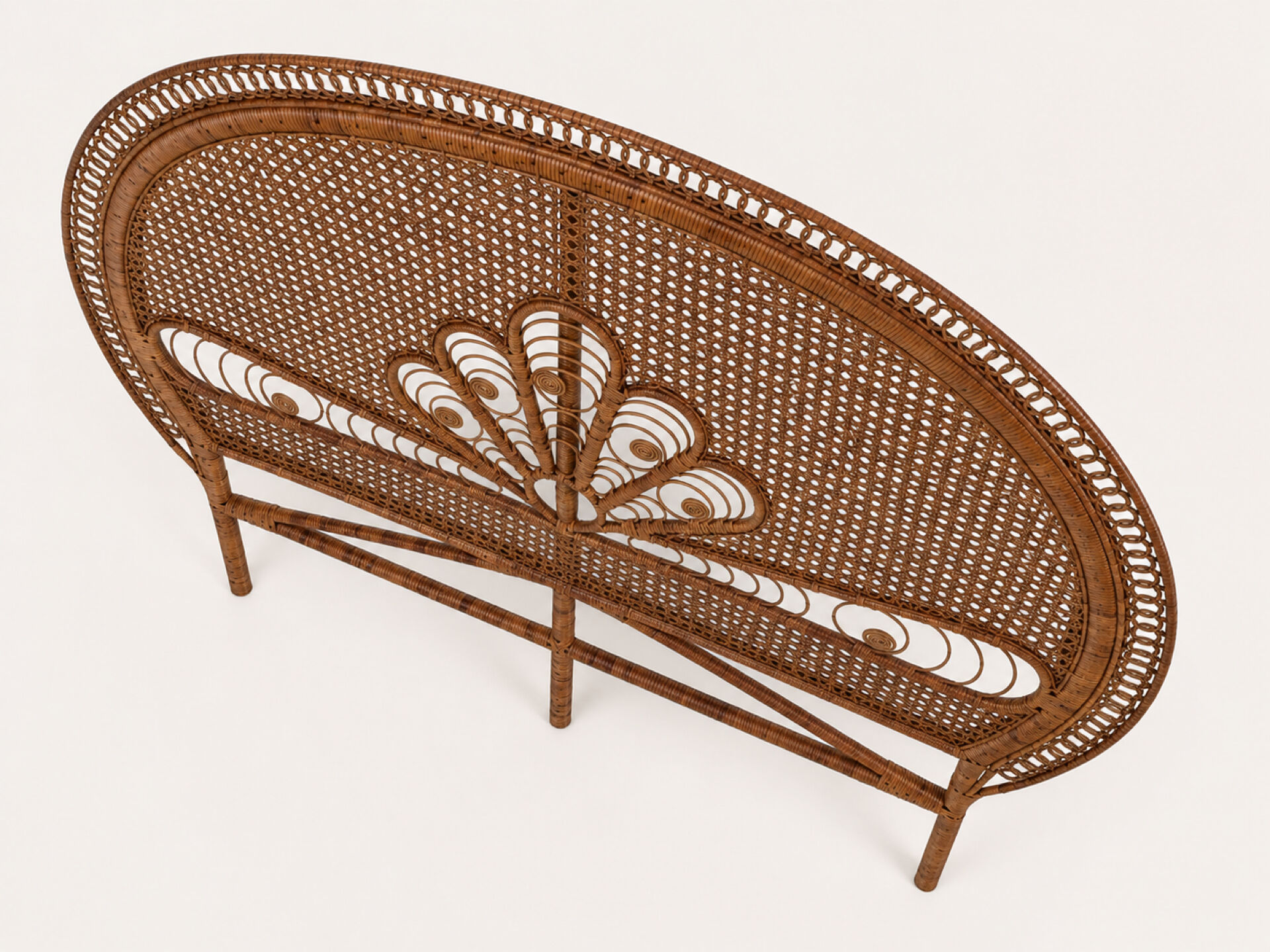 Large vintage headboard in woven rattan fan / Peacock 180cm