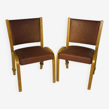 Paire de chaises Bow Wood pour Steiner - Skai et bois marron - 1960
