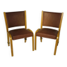 Pair of Bow Wood chairs for Steiner - Skai and brown wood - 1960s