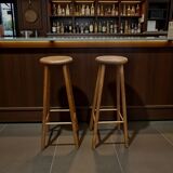 Pair of antique solid wood bar stools – rustic/bistro style
