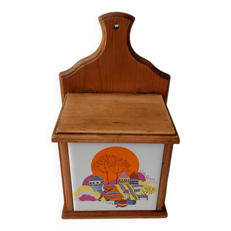 Boîte à épices bois et céramique murale
