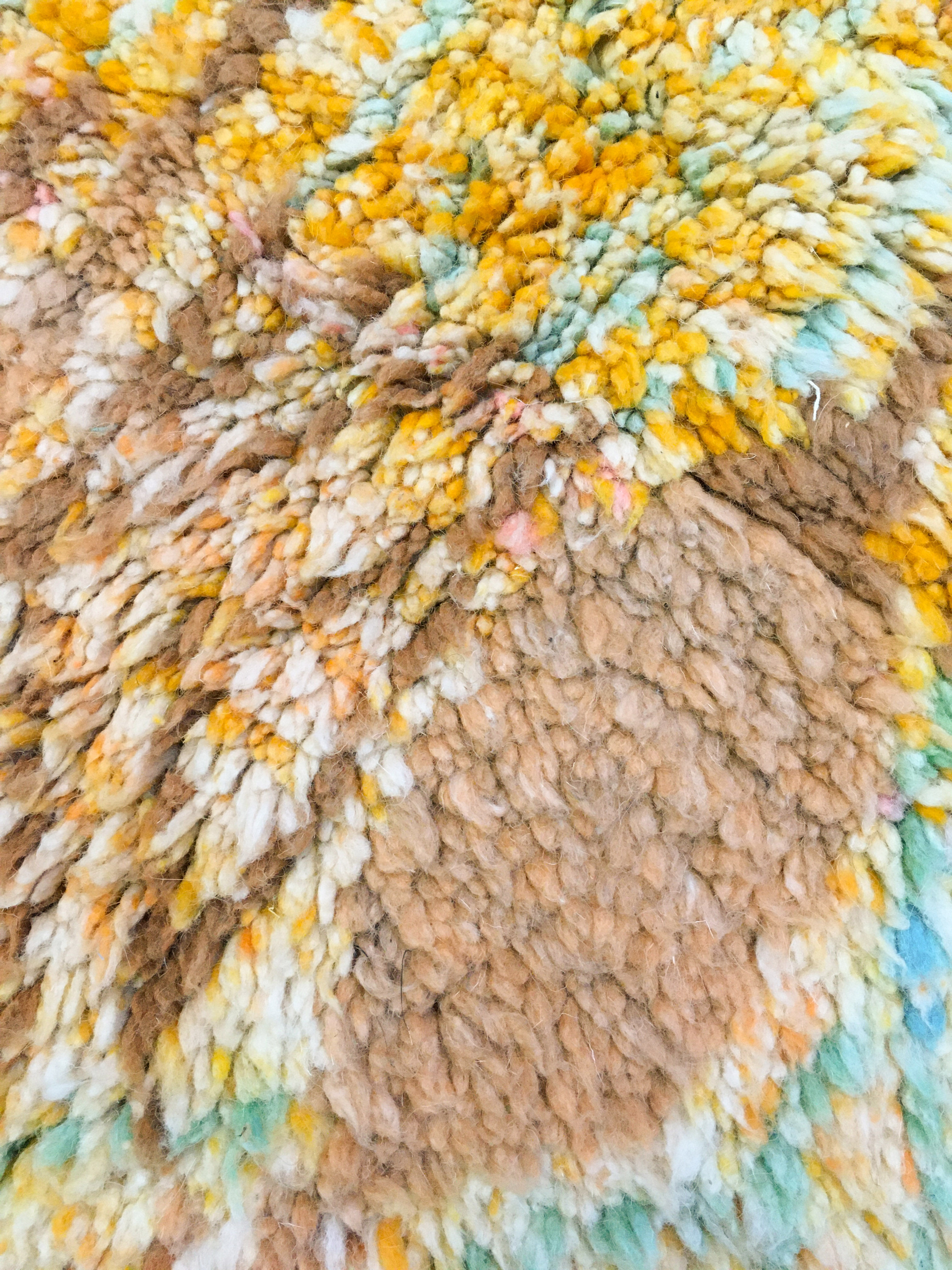 Moroccan Berber rug Boujaad ochre with colorful patterns 297x197cm