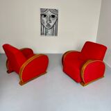 2 anciens fauteuils club art déco années 30 structure bois courbé