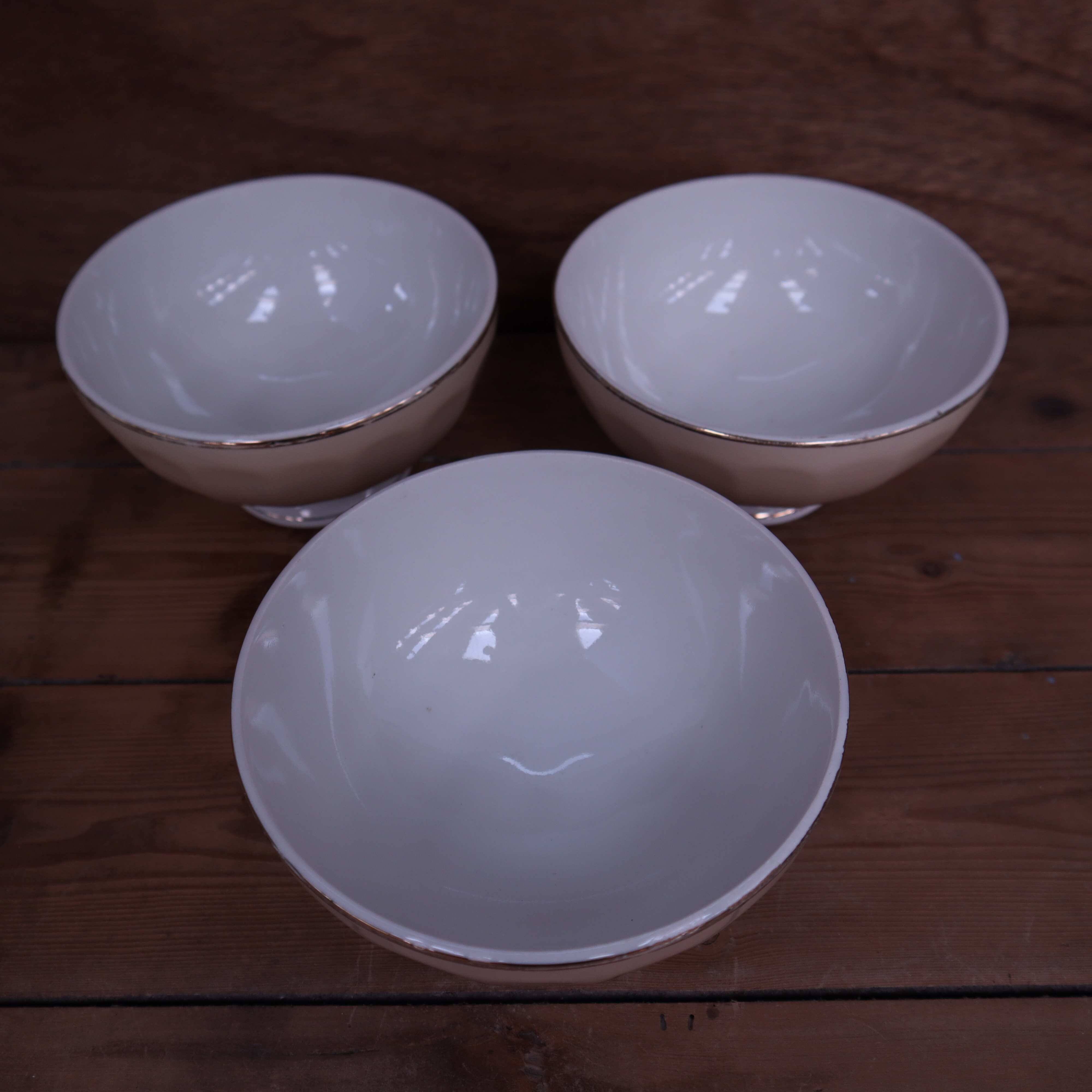 3 antique pale pink earthenware bowls from Moulin Des Loups
