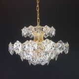 Chandelier in gilded brass and crystal glass by Kinkeldey, Germany, 1970s.