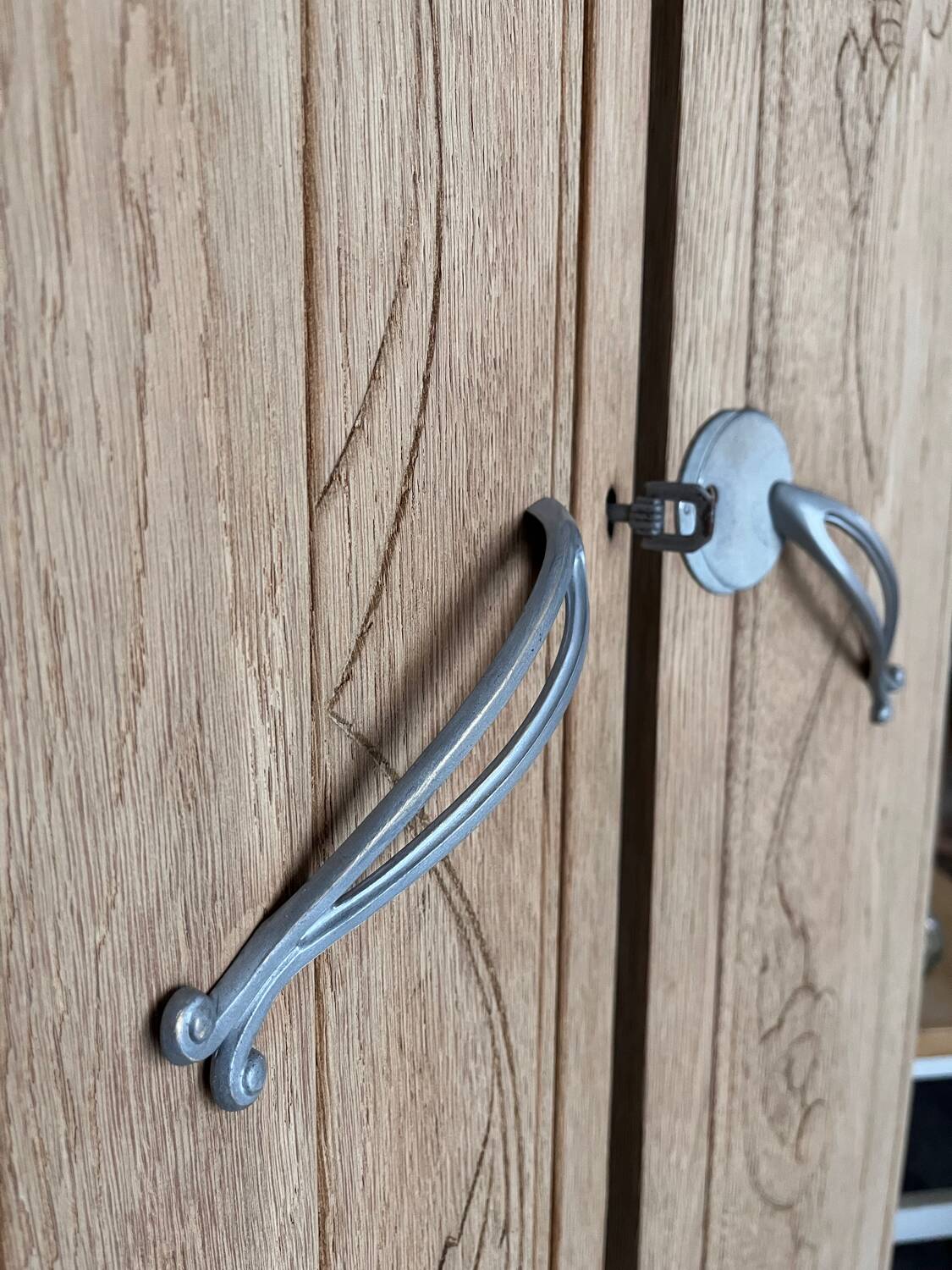 Vintage Art Deco duo of doors Rose and Daisy solid oak wood