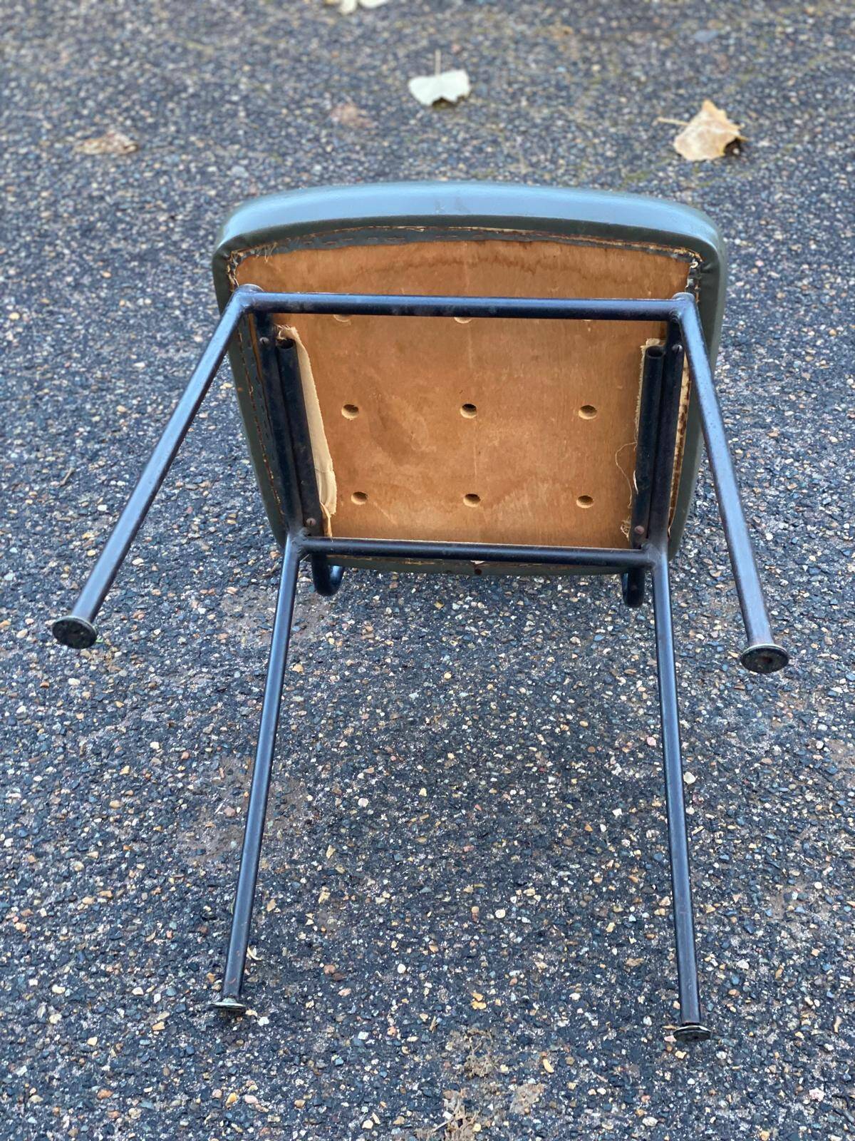 Vintage steel and dark green leather chair from the 60s